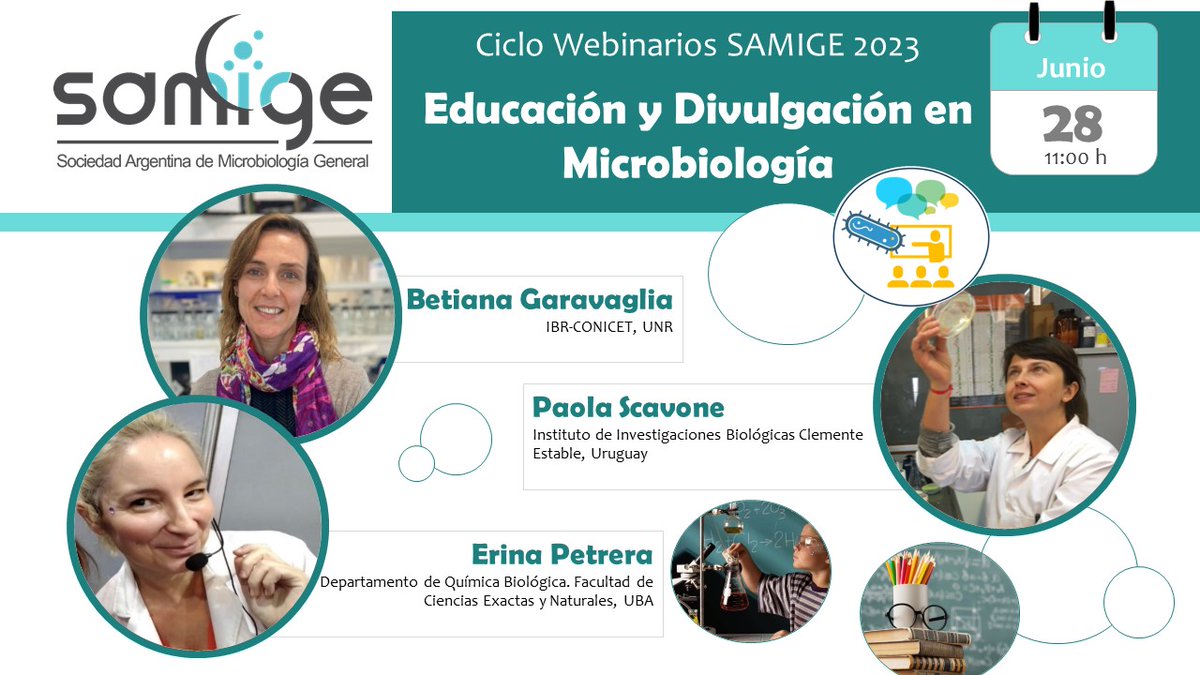 ArgSamige's tweet photo. Pasado mañana tenemos Webinario de Educación &amp; Divulgación de la Microbiología!! 

Gratis pero inscribanse!! 👇👇👇
https://t.co/bJZFtzOGsO https://t.co/reuwzevp89