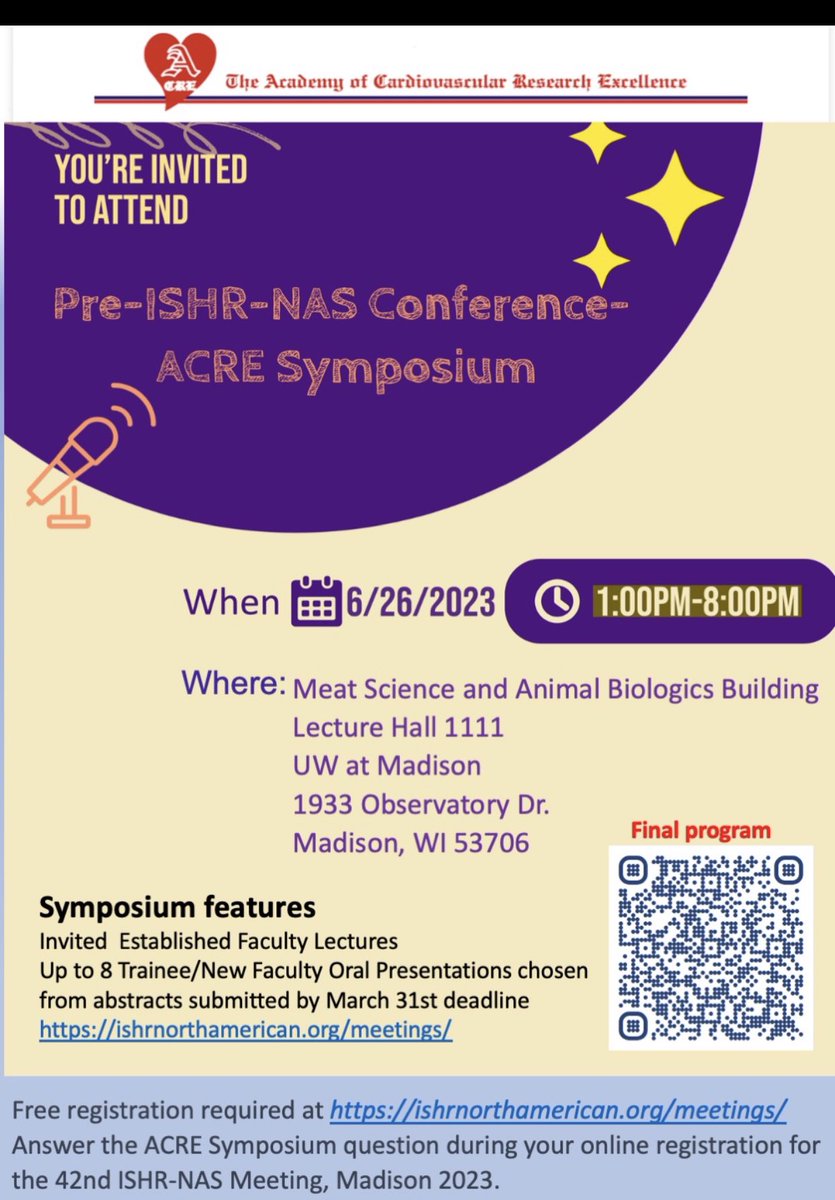 Dr. Rongxue Wu “Rosie” (@rongxuew) on Twitter photo 📢 Exciting news! On behalf of the ACRE@ISHR-NAS Pre-Conference Symposium committee, we're thrilled to announce our upcoming event. Mark your calendars because you won't want to miss it! 
Looking forward to seeing you there! <a href="/ISHR_NAS/">ISHR North American Section</a> <a href="/yingge2121/">Ying Ge</a> 📢 Exciting news! On behalf of the ACRE@ISHR-NAS Pre-Conference Symposium committee, we're thrilled to announce our upcoming event. Mark your calendars because you won't want to miss it! 
Looking forward to seeing you there! <a href="/ISHR_NAS/">ISHR North American Section</a> <a href="/yingge2121/">Ying Ge</a>