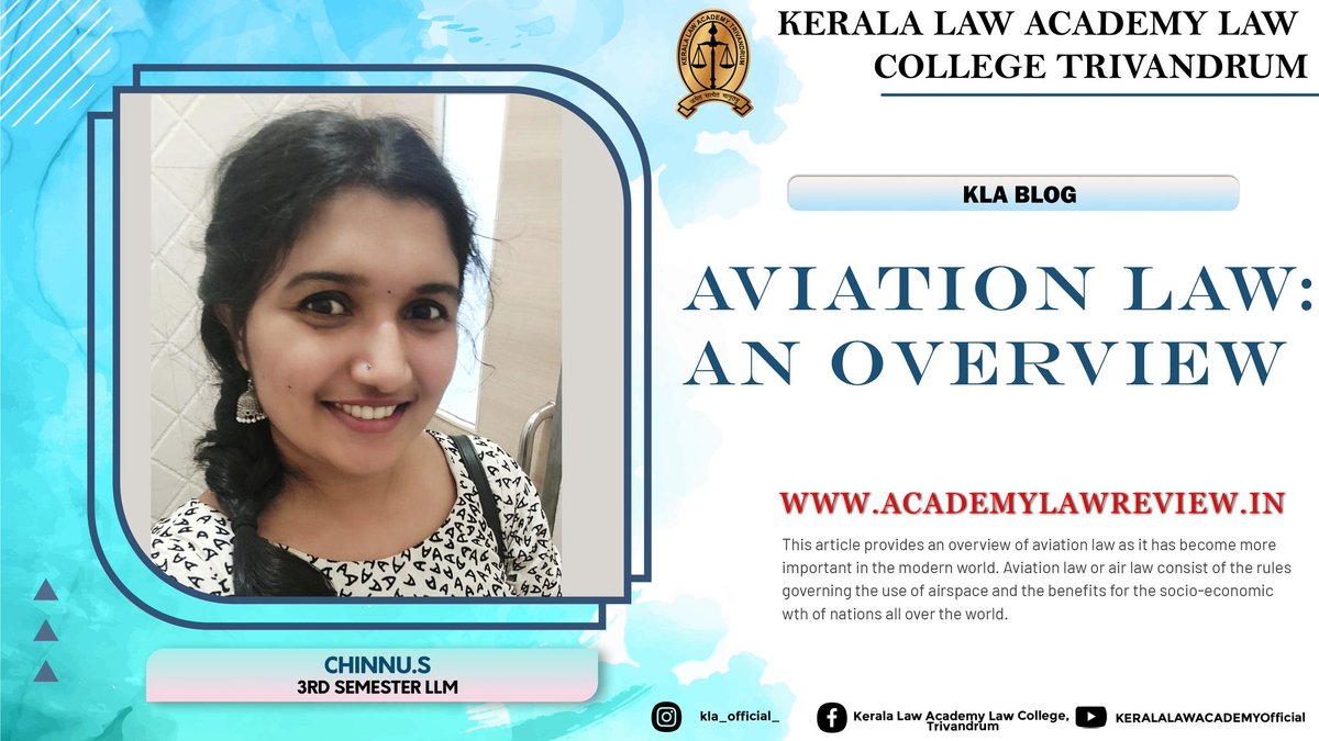 AVIATION LAW : AN OVERVIEW : 
ABSTRACT This article provides an overview of aviation law as it has become more important in the modern world. 
#aviationlaw #aviation #law 
academylawreview.in/aviation-law-a…