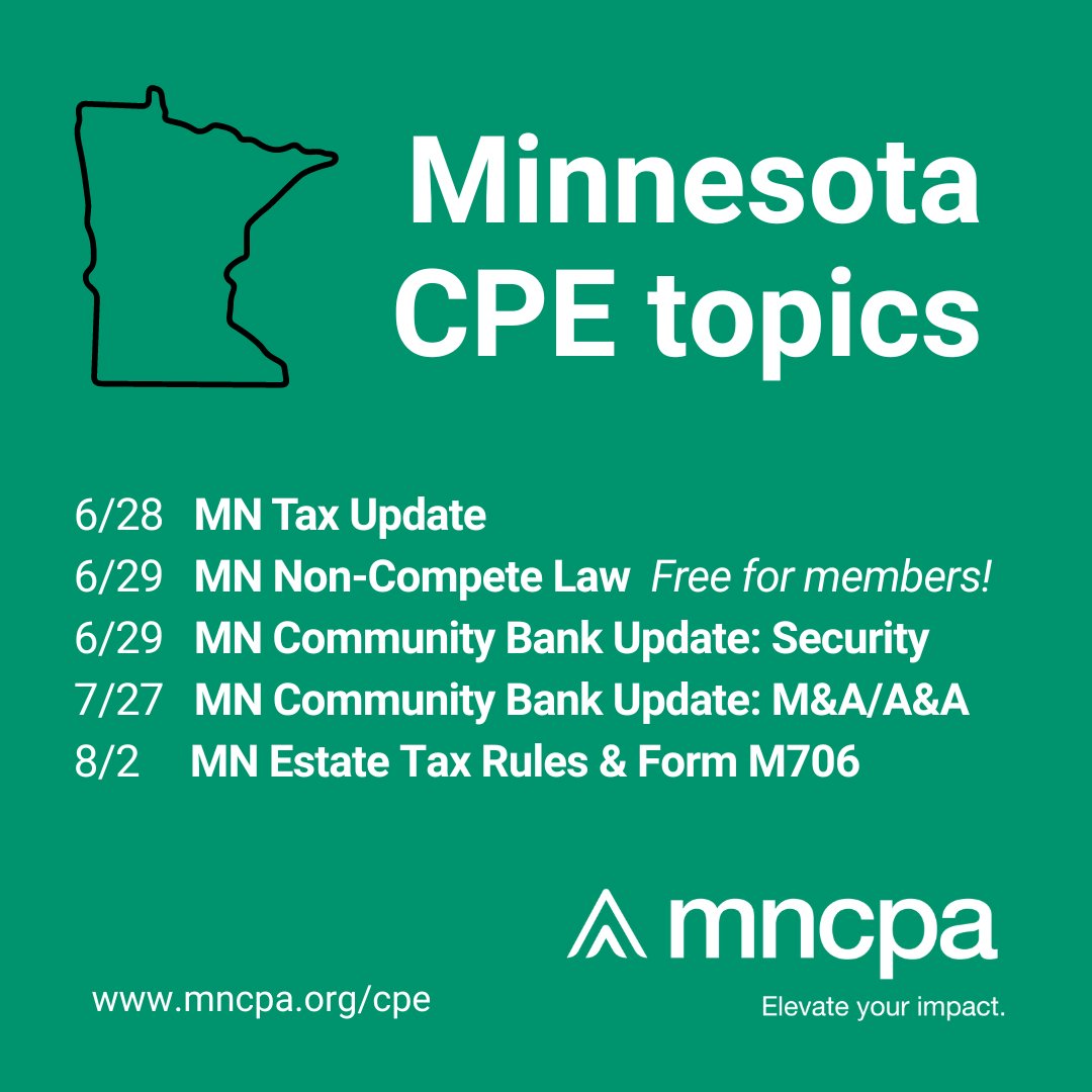 From #tax to #HR &amp; beyond, we have several Minnesota-specific webinars coming up. Check out these CPE options for tailored #Minnesota guidance you can't find elsewhere. #CPE  mncpa.org/cpe/
