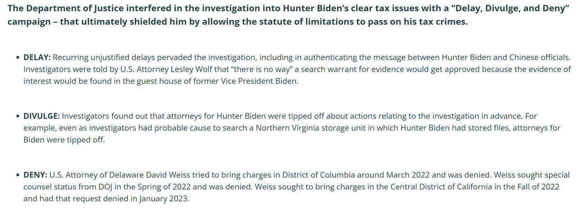 BREAKING: According to IRS whistleblowers, DOJ tipped off Hunter Biden about a search of his storage unit, prohibited investigators from executing a warrant on Joe Biden's guest house, and repeatedly prohibited charges from being brought against Hunter Biden.…