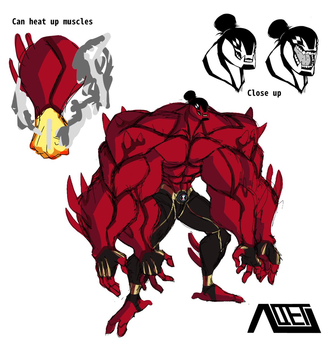 Another boy, 16 year old Four Arms ( you can see Aot inspiration). Also  sorry guys but I can't post other two today, but they're still coming so  don't worry! Also thank, image size:1161x1200