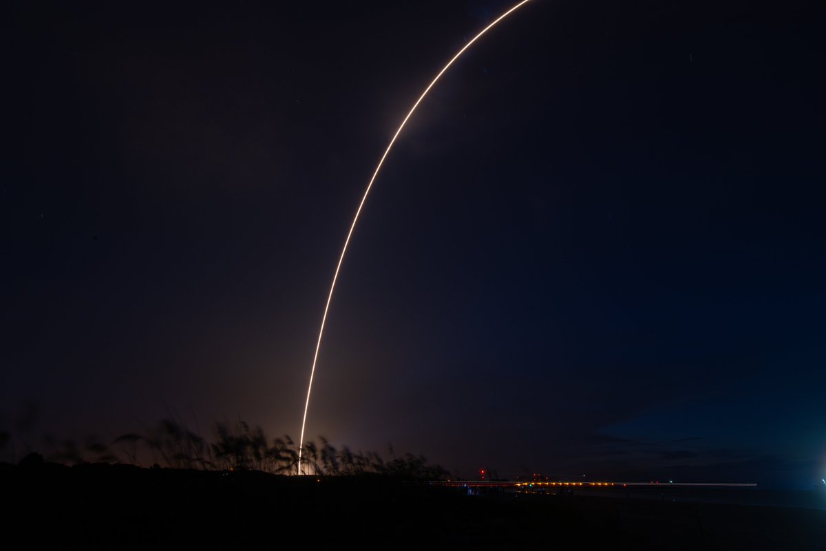 Rebbierc's tweet photo. Partial streak shot of the Delta IV Heavy launch early this morning.  John didn't wake me in time, so I just barely got camera set on the tripod before liftoff. I am clearly out of practice with photography above water and months of underwater macro!🤣 https://t.co/utvzrhfi1J