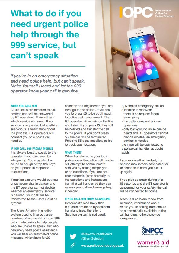 What to do if you need urgent police help through the 999 service, but can’t speak:

If you’re in an emergency situation and need police help, but can’t speak, Make Yourself Heard and let the 999 operator know your call is genuine.

policeconduct.gov.uk/sites/default/…

#emergency #silent