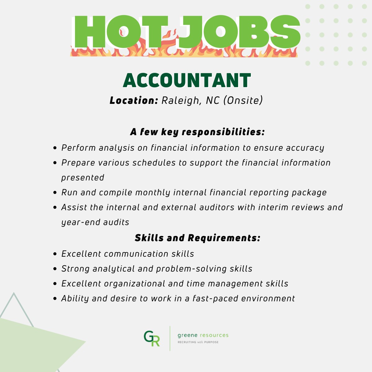 #HotJobs | Our client is seeking an Accountant to join their team. As the Accountant, you will compile and analyze financial information to prepare and submit monthly journal entries and account reconciliations.

Apply today! ow.ly/R6yS50OV67a