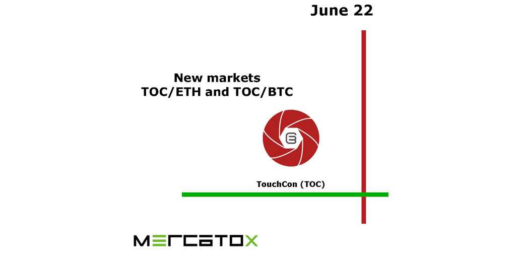 Mercatox_info's tweet photo. Dear users! #TouchCon (TOC) relisting on our exchange. Please note that the token has a new smart contract and the old tokens have been swapped for new ones. TOC/ETH and TOC/BTC markets are available for trading. #TOC contract address is https://t.co/H3MQJ31qMd https://t.co/oThE816YyH