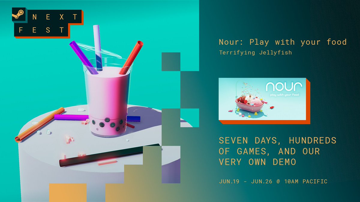 🍜 Our next published game, "Nour: Play With Your Food" — an experimental art/food interactive relaxation comedy graphical showcase with a dynamic soundtrack and 20+ tasty scenes (phew) — is almost here…

…and now has a PC/Mac demo until June 26th! Go! store.steampowered.com/app/1141050/No…
