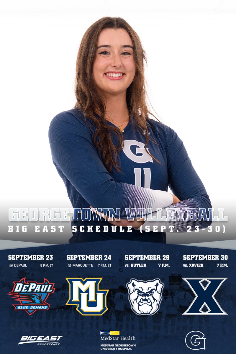 HoyaVolleyball's tweet photo. September 23 at DePaul
September 24 at Marquette
September 29 vs. Butler
September 30 vs. Xavier
#HoyaSaxa #HoyaVB https://t.co/nA3lg3nZ2z