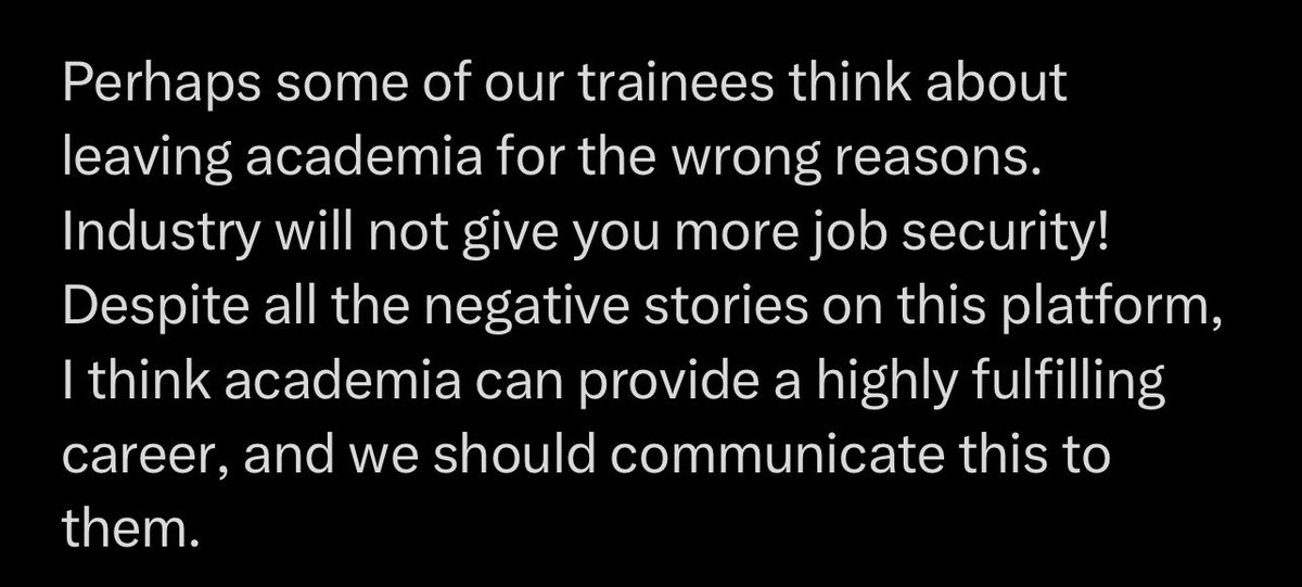 RealFabianBerg's tweet image. I mean, took me 1 year to get a permanent contract, that’s like half a postdoc with half the stress

Nothing wrong with staying in academia, but I think there’s less communication about industry than academic positions to students and PhDs