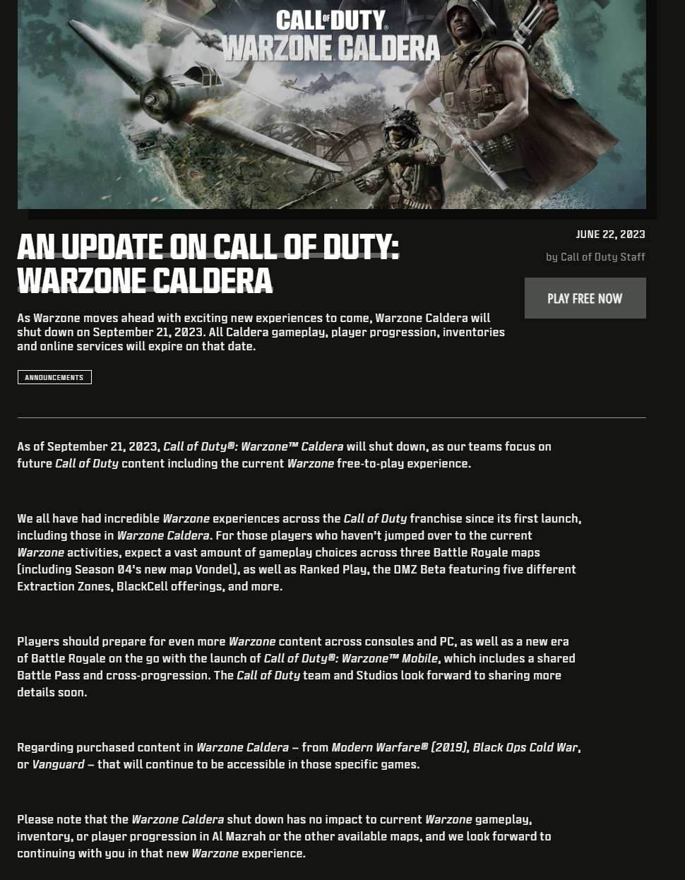 An Update on Call of Duty: Warzone Caldera