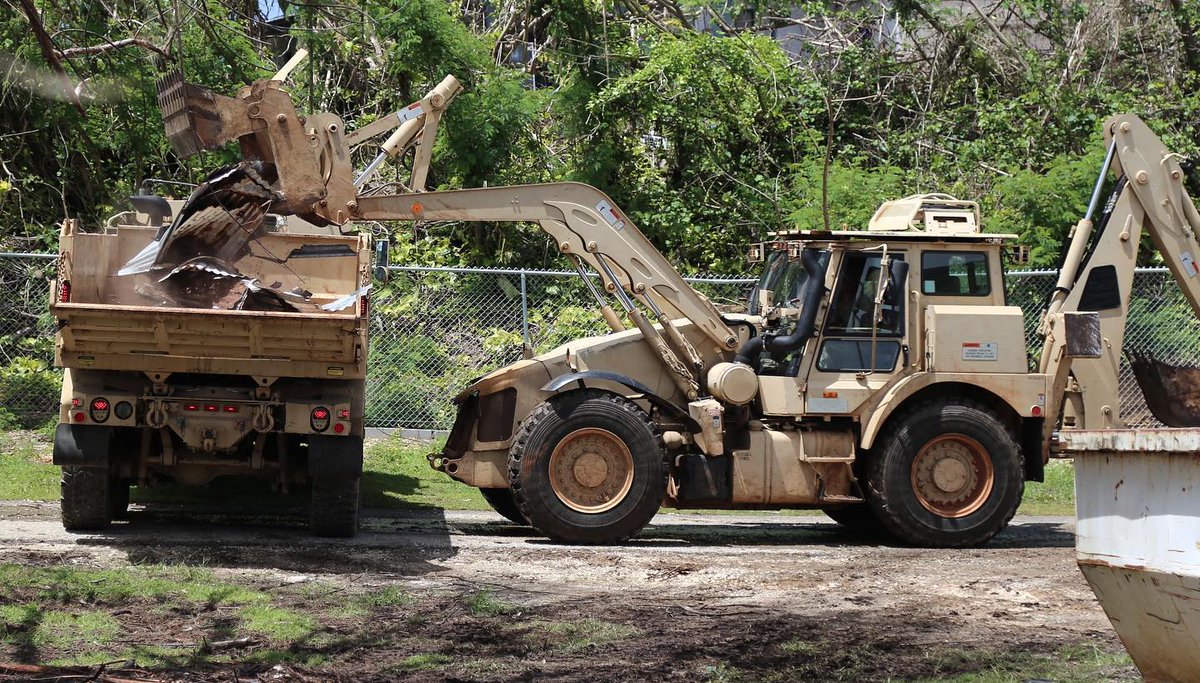 Soldiers from the Guam Army Guard’s 1224th Engineer Support Company working under Joint Task Force 671 begin cleaning debris from a Guam Department of Education campus at Yigo, Guam, on Jun. 22. #typhoonmawar #guamnationalguard @GuamPDN 
Photo by: SSgt. Christian Brecht