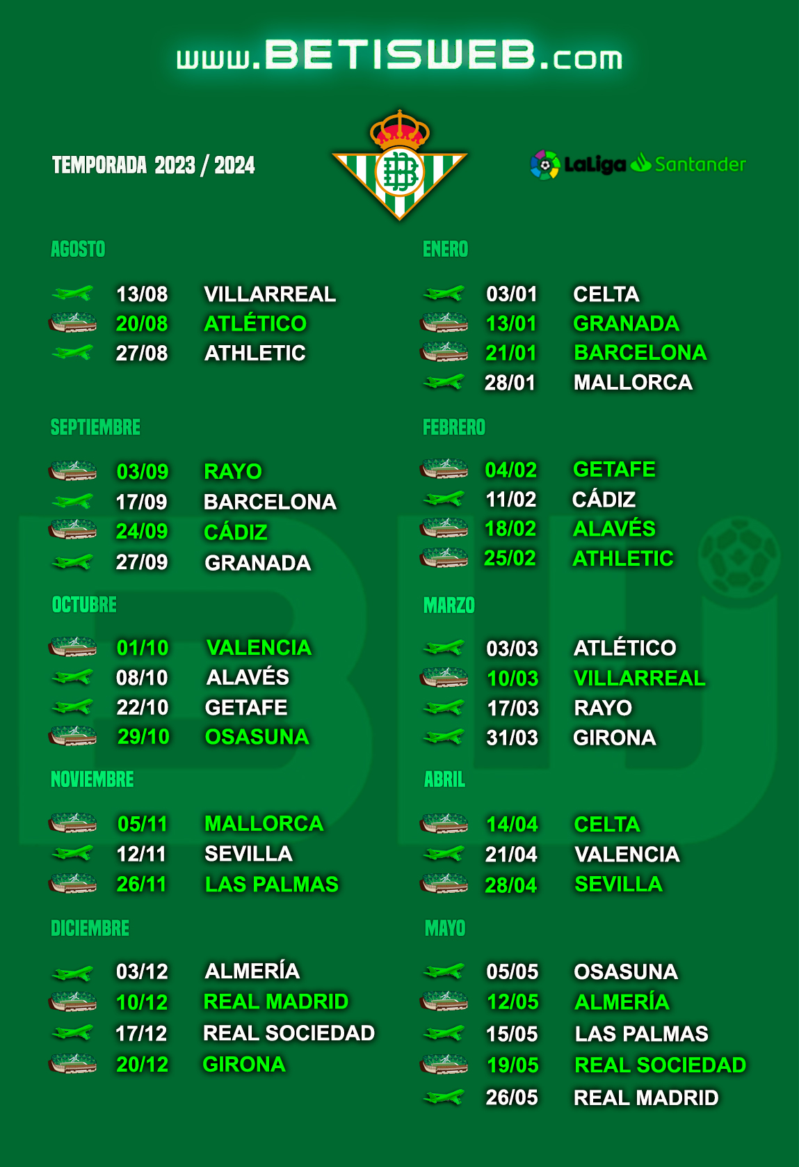 Calendario real betis 2023