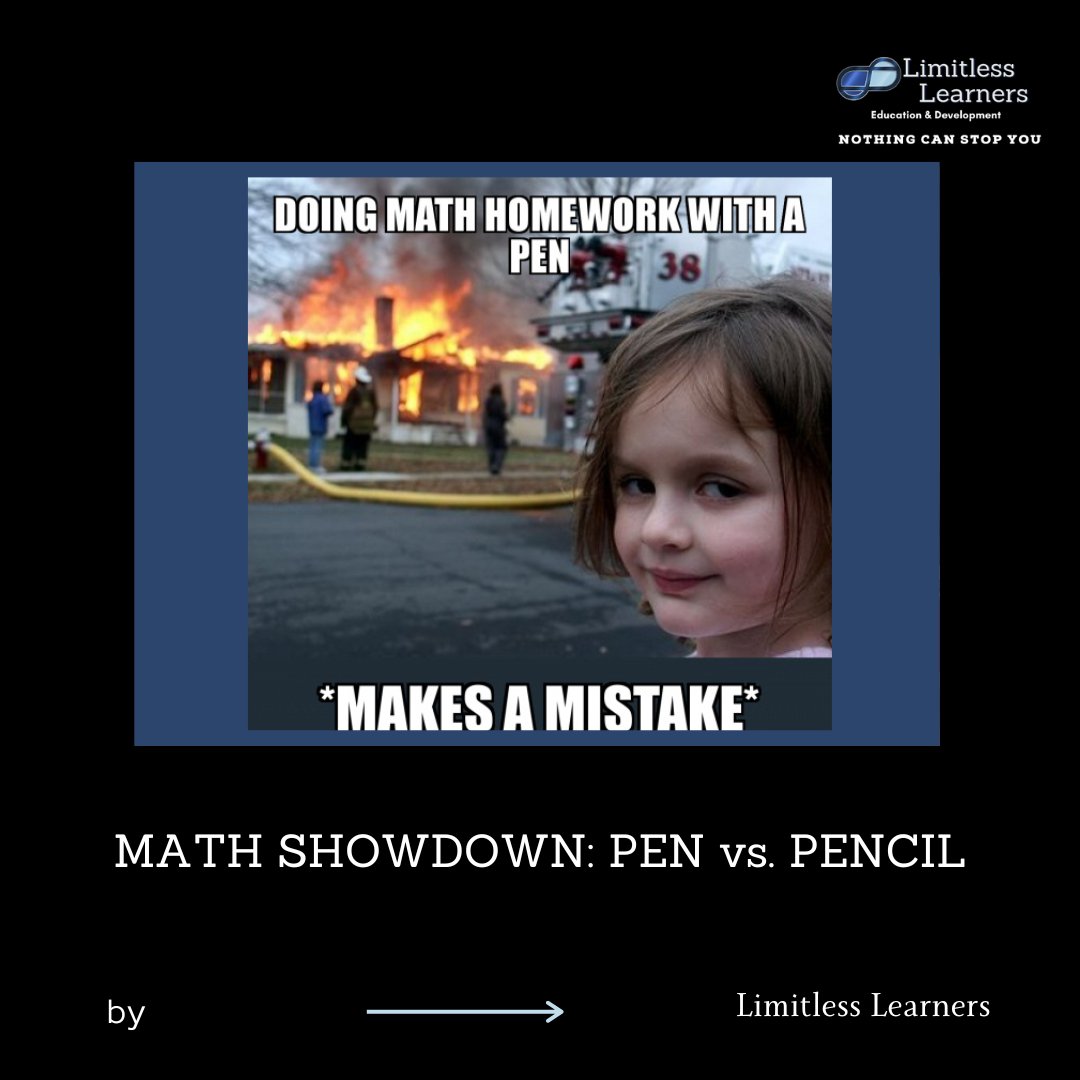 LimitlessLearn8's tweet photo. Confession time! 
Scared of pens in math exams, I become a pencil ninja, scribbling like crazy. Then, in a last-minute rush, I switch to the pen and pray! 😅 It's a hilarious math showdown filled with chaos and unique approaches. 
Can you relate?  🎢🎉 #MathShowdown #PencilVsPen https://t.co/aB5kBt6JBJ