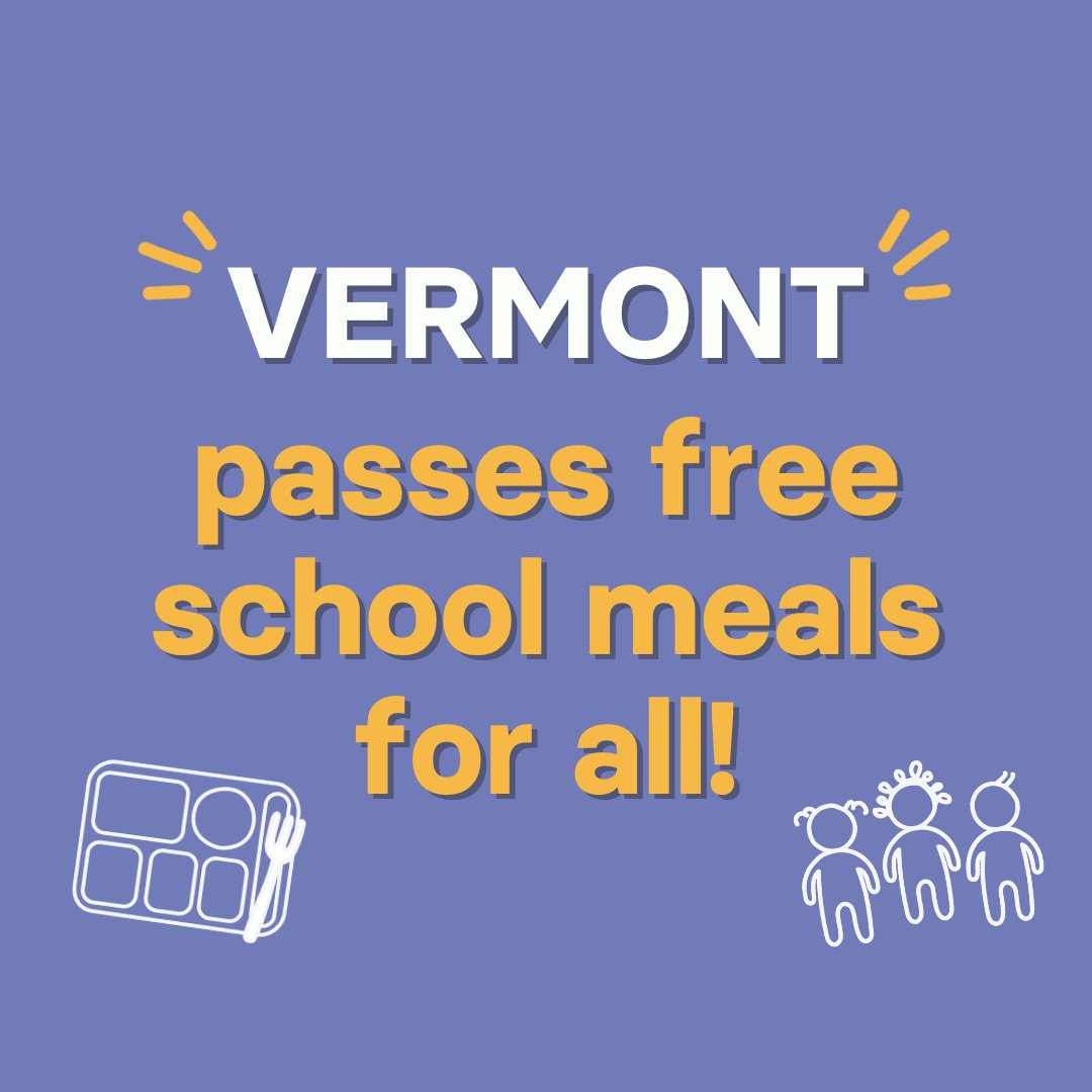 Amazing news: #Vermont is now the 6th state to sign #SchoolMealsForAll into law! FoodCorps is excited for this win and continues to push for Congress to pass legislation that expands and funds #SchoolMeals for all. Special congrats to @HungerFreeVT and @VT_FEED! 🎉