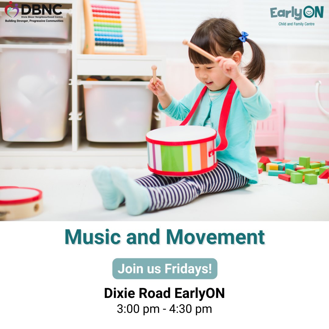 Children develop vocabulary, language skills, self-confidence, physical competencies, well-being, self-expression, and self-esteem when they join others in song and movement
#EarlyON #PlayTime #Music #PhysicalLiteracy #ActiveChild #ChildDevelopment #RegionofPeel #myDbnc