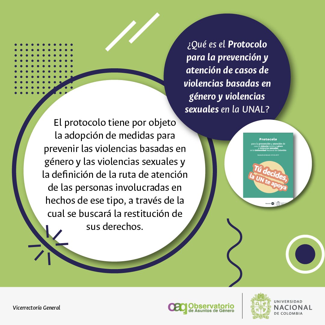 #SomosAsuntosdeGénero 🙅 En la @UNALOficial existe un Protocolo para la Prevención y Atención de casos de Violencias basadas en Género y Sexuales ¿Conoces cuál es su objetivo? 🤔 Aquí te lo contamos brevemente 👇 #SomosUNAL