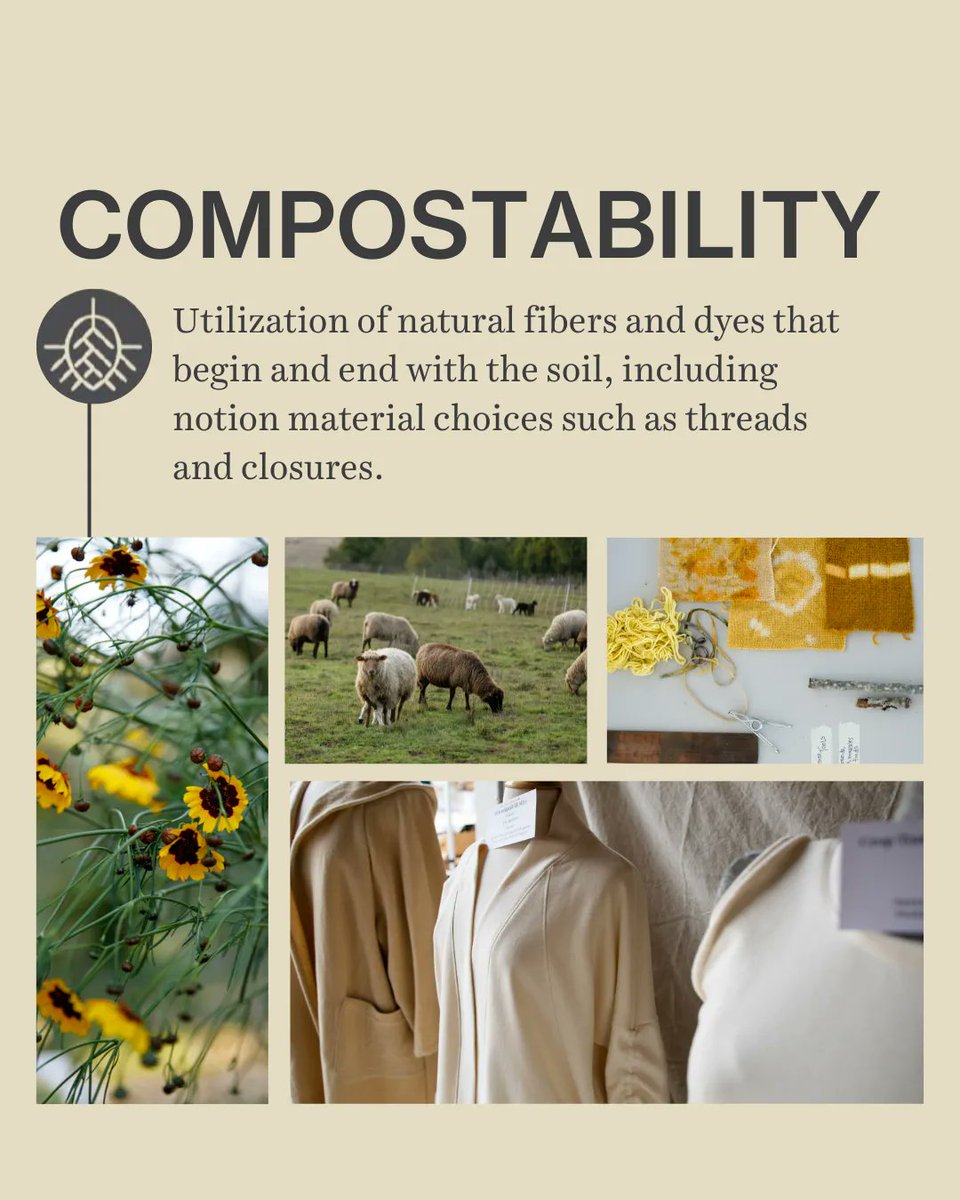 Fibershed's tweet image. A key element we encourage designers to consider is #compostability. This means utilizing natural fibers &amp;amp; dyes that begin &amp;amp; end with the soil, including notion material choices such as threads &amp;amp; closures. Explore our zine to learn more:  buff.ly/3M5dtoO
