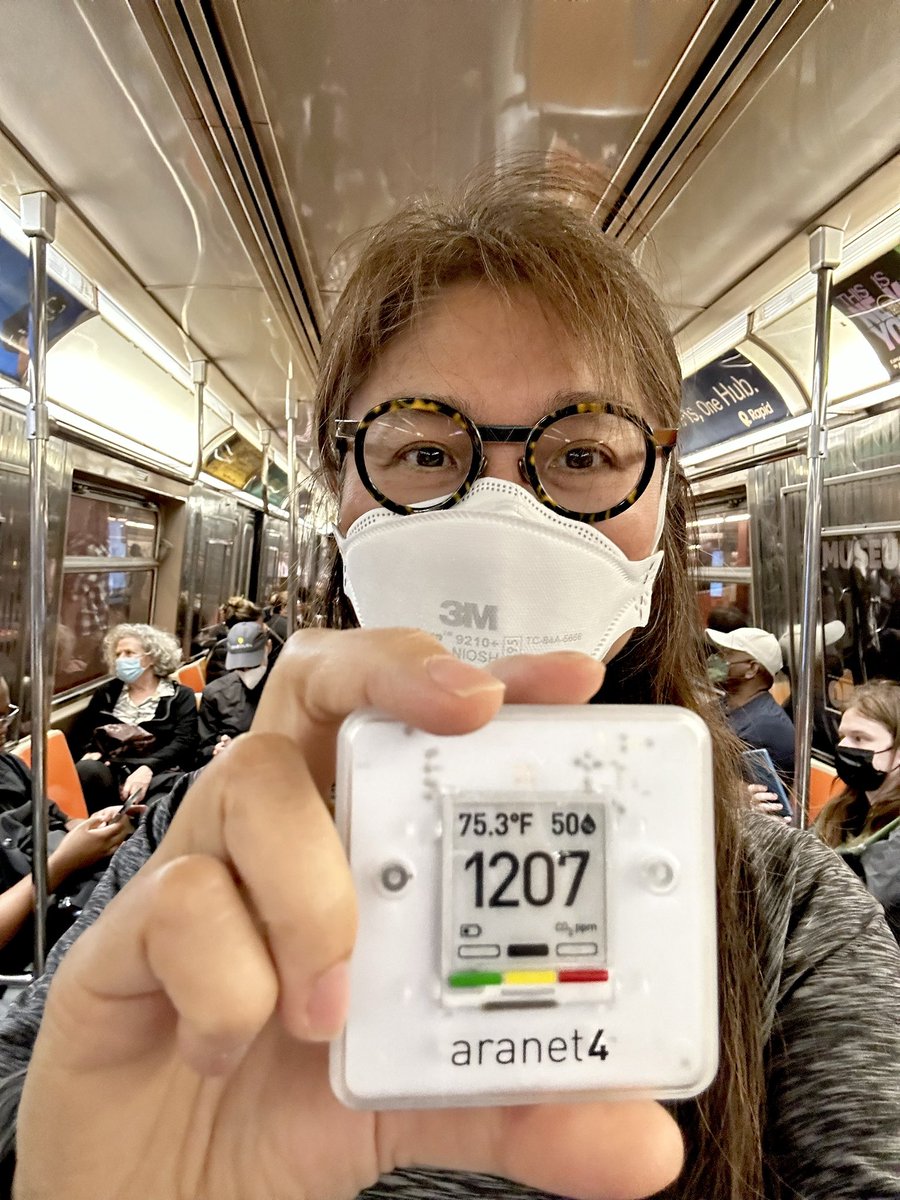 Masking is about survival for an #immunocompromised individual. In a @3m Aura, I share the car & the air 🤨 with 50/50 masking passengers after a visit with a cardiologist. We need #CleanAir to reduce #COVID19 risk. CDCgov’s indoor #AirQuality standard is 800ppm. Come on @MTA 🚇