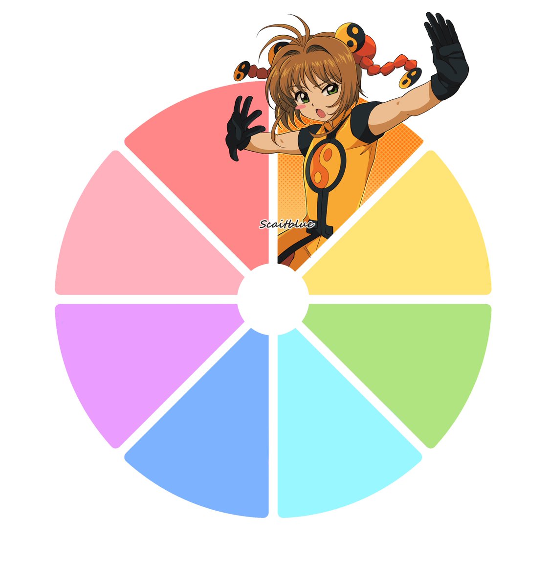 Llua_blue's tweet image. WELP in the end I wanted to join this lol  it will be only about Sakura Kinomoto with her special clothes Tomoyo makes her for fighting , NOW LETS PICK YELLOW