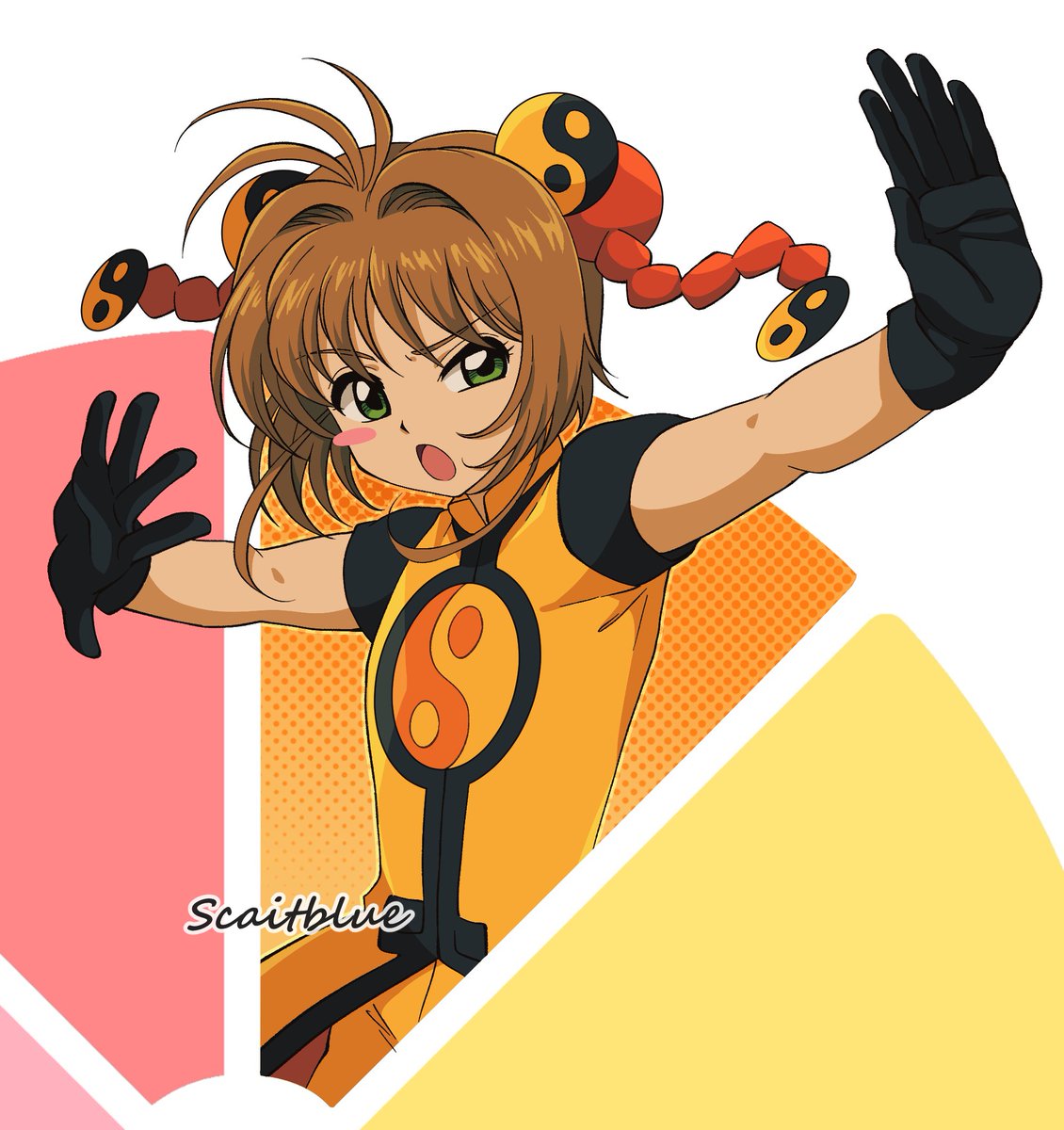 Llua_blue's tweet image. WELP in the end I wanted to join this lol  it will be only about Sakura Kinomoto with her special clothes Tomoyo makes her for fighting , NOW LETS PICK YELLOW