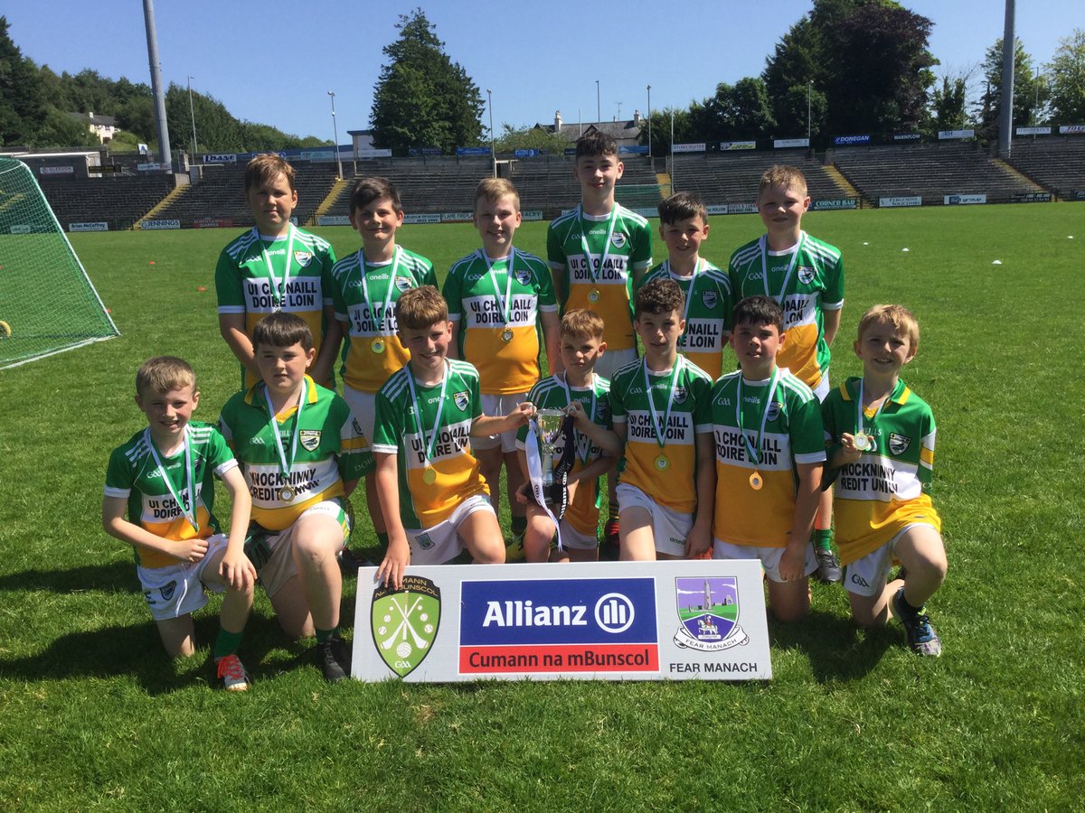 Congratulations to <a href="/StNinnidhsPS/">St. Ninnidh's PS</a> who defeated St Macartan’s PS in a classic <a href="/AllianzIreland/">Allianz Ireland</a> <a href="/cnambnaisiunta/">Cumann na mBunscol</a> Div 2 final today in Brewster Pk. <a href="/DerrylinGFC/">Derrylin GFC</a> <a href="/FermanaghGAA/">Fermanagh GAA</a>
