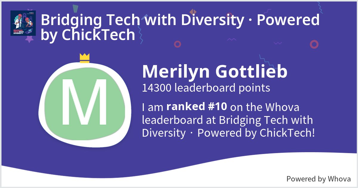 harborjournal2's tweet image. I ranked #10 on the Whova leaderboard at Bridging Tech with Diversity ยท Powered by ChickTech! #bridgingtechwithdiversity #chicktech @chicktechorg #bridgingtechconference - via #Whova event app