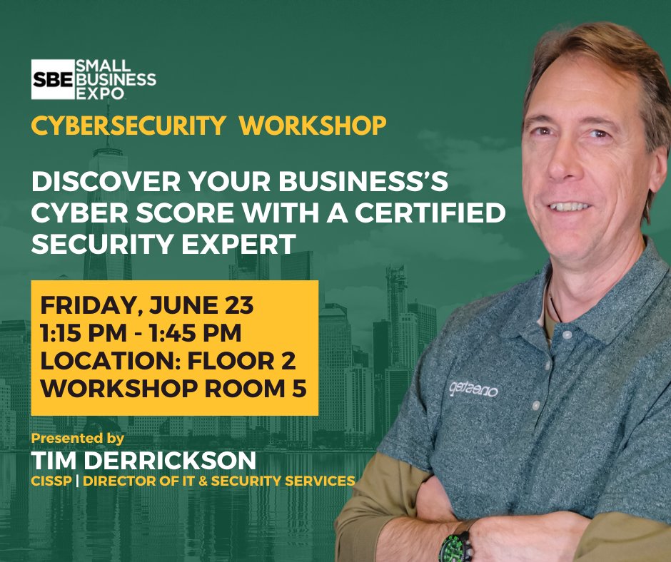 It's happening TOMORROW! Learn how to assess your business's security, uncover vulnerabilities, and improve your defenses against cyber threats with Tim Derrickson.
Don't forget to visit us at Booth #2240 👍

#SmallBusinessExpo #CybersecurityWorkshop #SecureYourSuccess