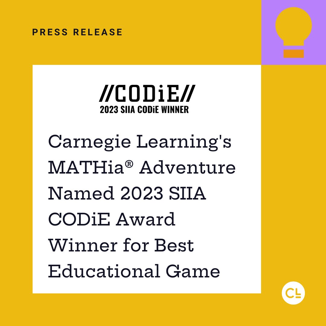 Carnegie Learning (@carnegielearn) on Twitter photo 🏆 We're excited to announce MATHia Adventure has been named a #CODiEAwards winner in the Best Educational Game category!
Thank you, <a href="/CODiEAwards/">CODiE Awards</a>, for recognizing MATHia Adventure as the best in the industry, helping students turn meaningful play into math practice. 🏆 We're excited to announce MATHia Adventure has been named a #CODiEAwards winner in the Best Educational Game category!
Thank you, <a href="/CODiEAwards/">CODiE Awards</a>, for recognizing MATHia Adventure as the best in the industry, helping students turn meaningful play into math practice.