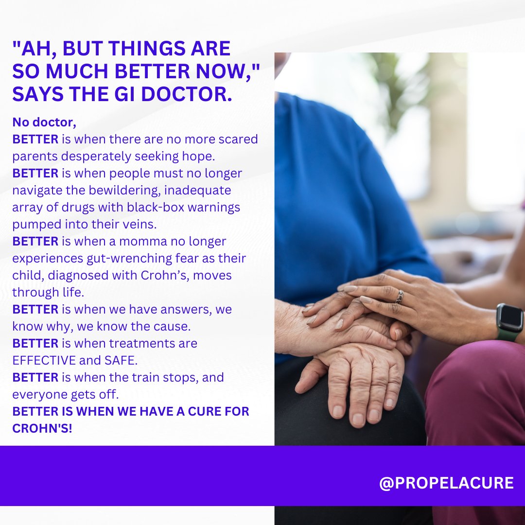 propelacure's tweet image. There are few feelings as petrifying as having a child with #crohns/#IBD. We grieve for carefree childhoods lost &amp;amp; fear for their futures. Even when things are good, we are on high alert because you never know when things will take a turn or meds will stop working. We need cures.
