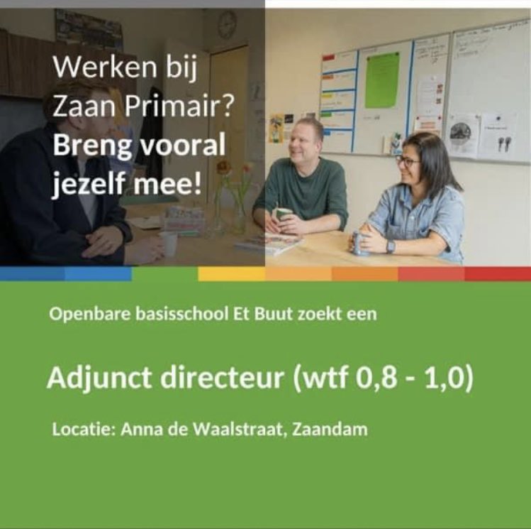 Er is een plek vrij voor een nieuwe adjunct op obs et Buut! Een mooie kans voor jou? Solliciteer snel. We kijken ernaar uit! De vacature staat nog tot eind juni open. voor.nl/vacatures/1221… <a href="/ZaanPrimair/">ZaanPrimair</a>