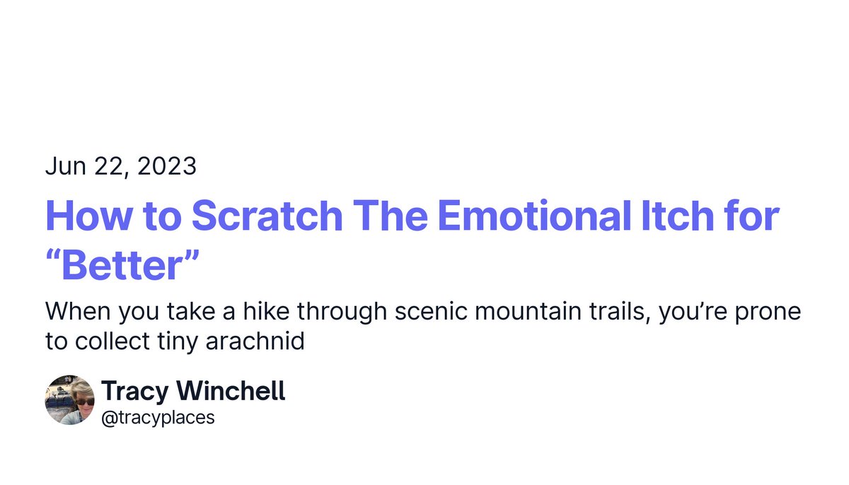 New shipment! How to Scratch The Emotional Itch for “Better” by tracyplaces. 

👉  Read it —> x.com/tracyplaces/st…

#ship30for30