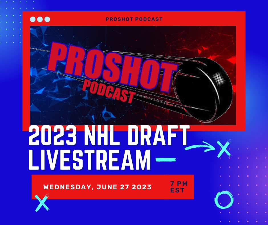 ProShotPodcast's tweet photo. With the NHL Entry Draft less than one week away you can join 

@Ty_Raines_ and @CamReesorPS on Wednesday night at 7:00 as they react to and discuss the first round of selections! 

#TeamProshot #Hockey #NHL #Draft #ConnorBedard https://t.co/DQuCkSzk0e