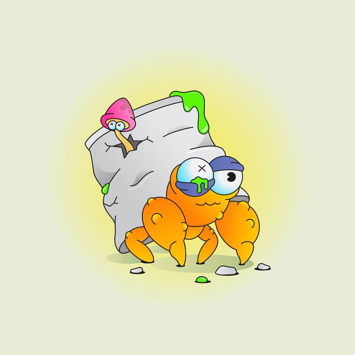 semage_'s tweet image. My @GarbageFriends companion for the Garbage Companion project at #GarbageUniversity.

May I introduce: MR. CRAPS 🦀 Rumour has it that he went a little mad after using an old rubbish bin as his mobile home 🤮