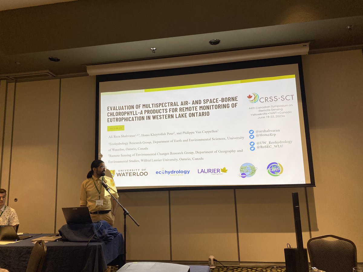 Great presentation by #ReSECLab and @UW_Ecohydrology member @arshahvaran at #CSRS2023 on how we can use air-borne and space-borne observations of Chlorophyll-a to monitor eutrophication in lakes! 🛰️💧

@RsCanadian @CRSS__SCT
