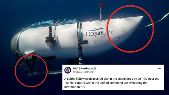 hispanatoliaEN's tweet photo. The parts of the #OceanGate's #submersible found in the #Atlantic correspond to the "landing frame and rear cover of the #sub", according to #experts. Everything indicates that the #Titan suffered an #implosion while descending towards the #Titanic, and the crew died instantly. https://t.co/zER1Fdcqic