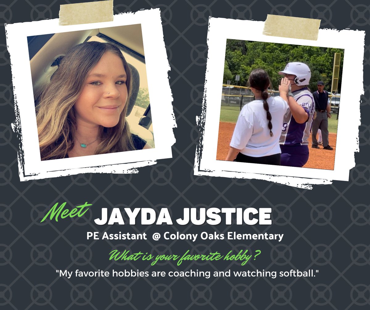 BastropISD's tweet photo. Meet Jayda Justice! 🙌

Jayda is the new PE Assistant at Colony Oaks Elementary. Her favorite hobbies include coaching and watching softball.

#ChooseBISD https://t.co/L1IbkFjkTc