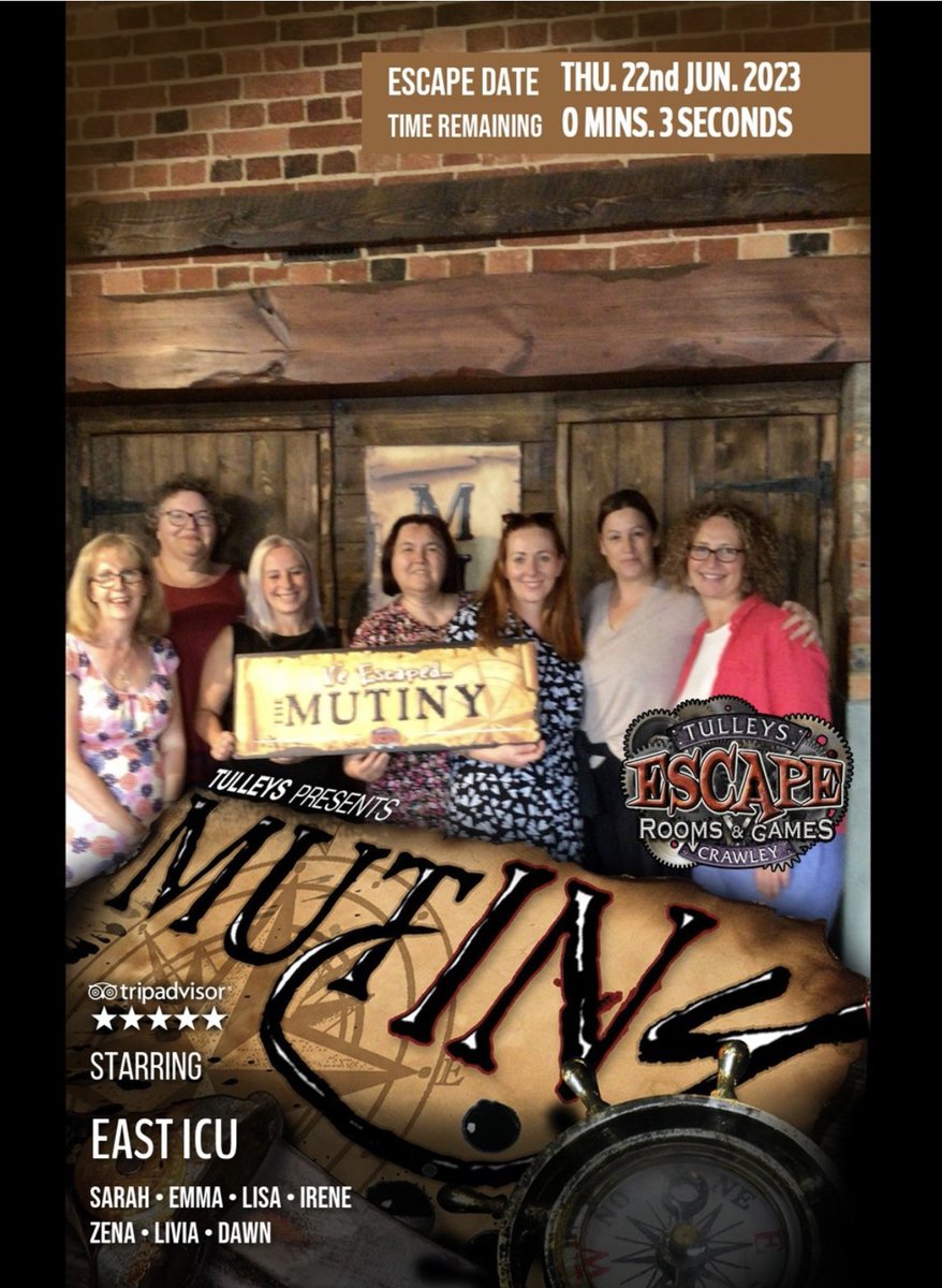 lee balcombe (@leebalcombe) on Twitter photo @scft_ICUrehab <a href="/Lucyscragg/">Lucy scragg</a> @nhs_scft @AndyVCommHosps <a href="/AllyLittle7/">Ally Little</a>
East ICU Matron & Ward Managers away day. Morning spent discussing Roles and future development of the ICUs. Followed by Escape Room-great team work! Looking forward to hearing all of the great ideas and plans. @scft_ICUrehab <a href="/Lucyscragg/">Lucy scragg</a> @nhs_scft @AndyVCommHosps <a href="/AllyLittle7/">Ally Little</a>
East ICU Matron & Ward Managers away day. Morning spent discussing Roles and future development of the ICUs. Followed by Escape Room-great team work! Looking forward to hearing all of the great ideas and plans.