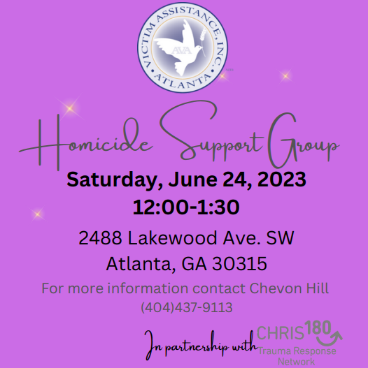 Join us this Saturday at 2488 Lakewood Ave SW., Atlanta, GA 30315 for our Homicide Support Group. For more information contact Ms. Chevon Hill, 404-437-9113.
#avahelps #mentalhealth #homicidesupportgroup
