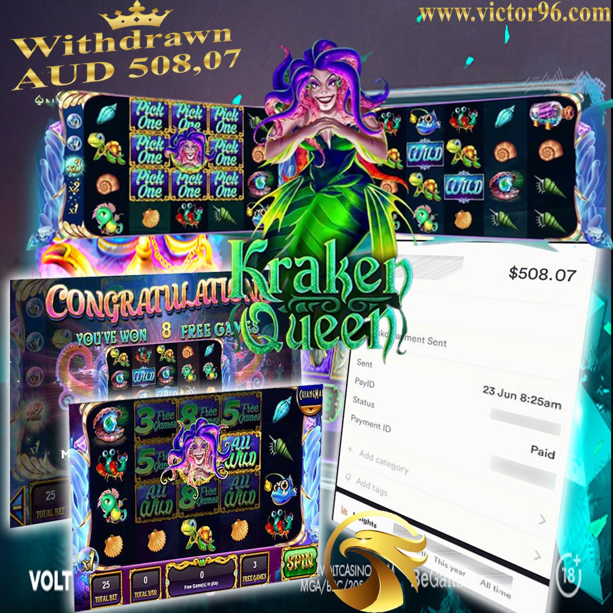 Congratulation to our VICTOR96 WINNER
🎰PLATFORM : LIVE22
🎰GAME : KRAKEN QUEEN
💰DEPOSIT : AUD 25.00
💸WITHDRAW : AUD 508,07
🧧BET : 0.50
👉Register Link : victor96.com/RFWINVICTOR #Australia #Sydney #Perth #Melbourne #Brisbane #OnlineCasino #slotgames #AusOpen #auspol #Origin #t