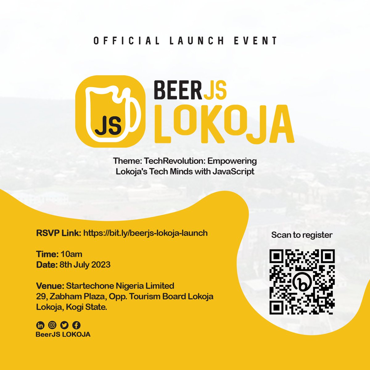BeerjsLokoja's tweet image. "🗓 Join us on July 8th, 2023, as we kick off an incredible journey into the world of JavaScript at the #BeerJsLokoja Launch Event. Get ready for insightful talks, networking, and a whole lot of tech excitement! RSVP now: bit.ly/beerjs-lokoja-… 🚀 #JavaScript #TechCommunity"