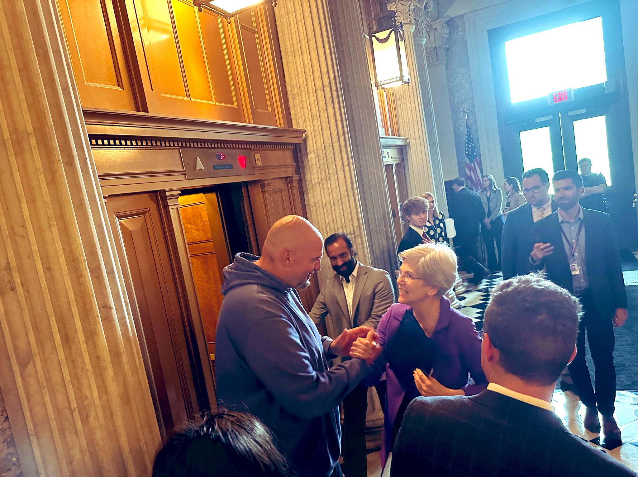Fetterman pulled Elizabeth Warren aside to wish her happy birthday 