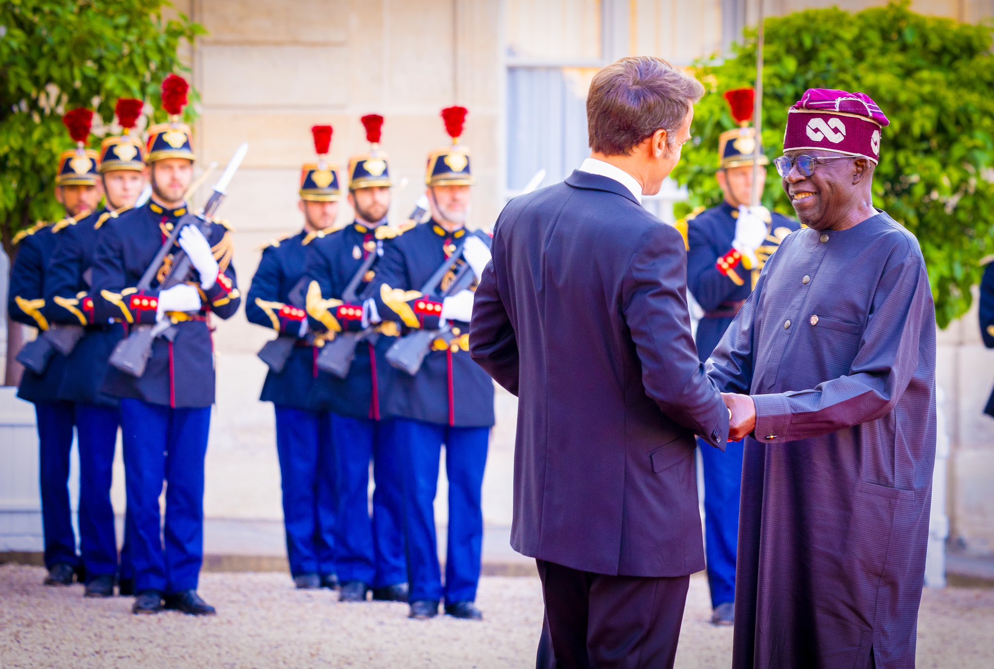FzQ30qHWAAApytF?format=jpg&name=large French President, Macron Welcomes Tinubu to the Palais Brongiart