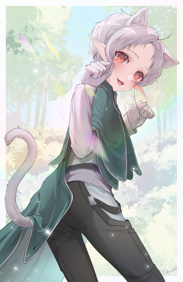 tail animal ears cat ears cat tail 1boy pointy ears male focus  illustration images