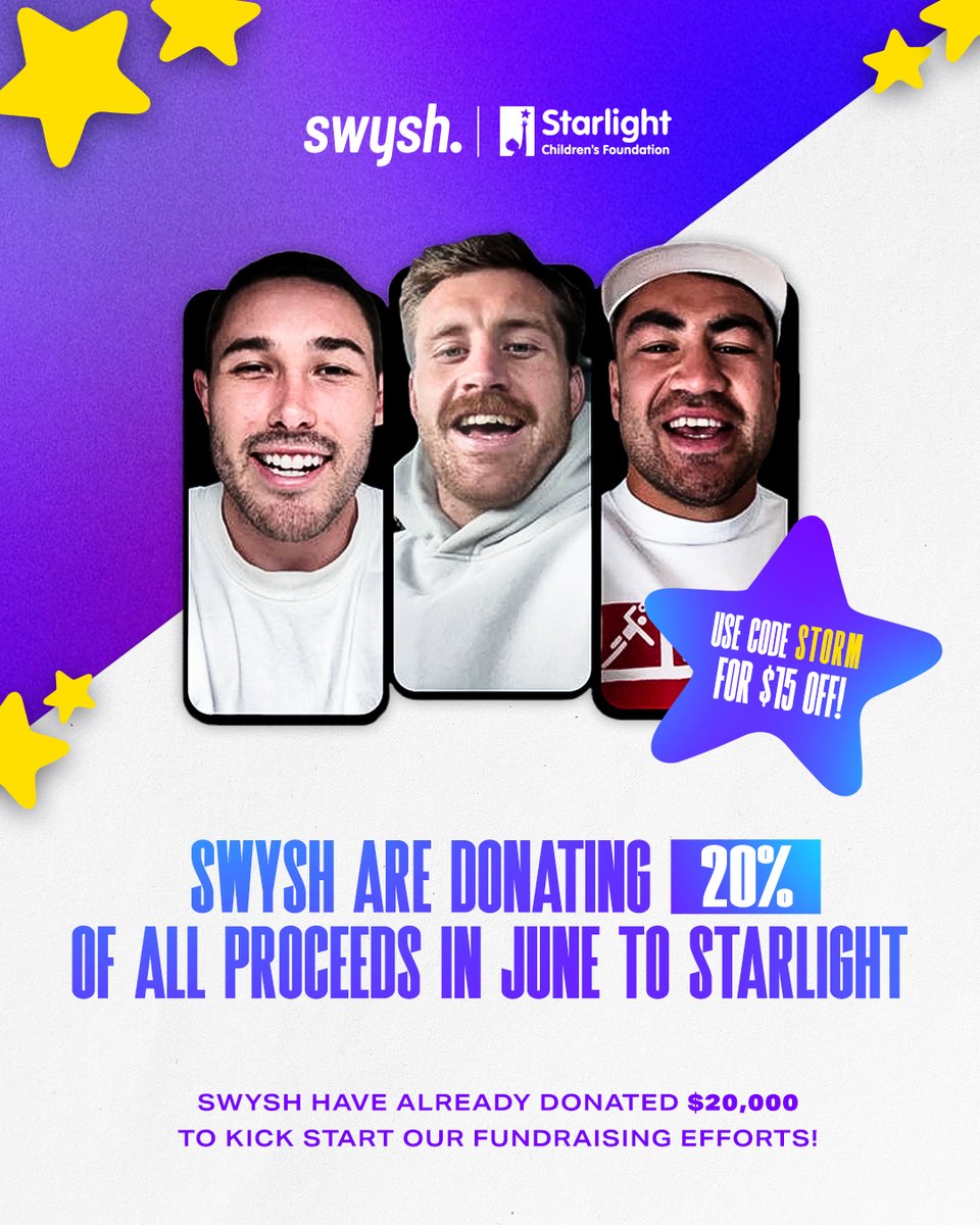 Hear from your fave Storm heroes &amp; get a special message while also digging deep, thanks to <a href="/swysh/">Swysh</a> ⭐️

20% of proceeds will donated to <a href="/starlight/">Starlight Dreaming</a>, so get your video today🔗bit.ly/44sPZQL