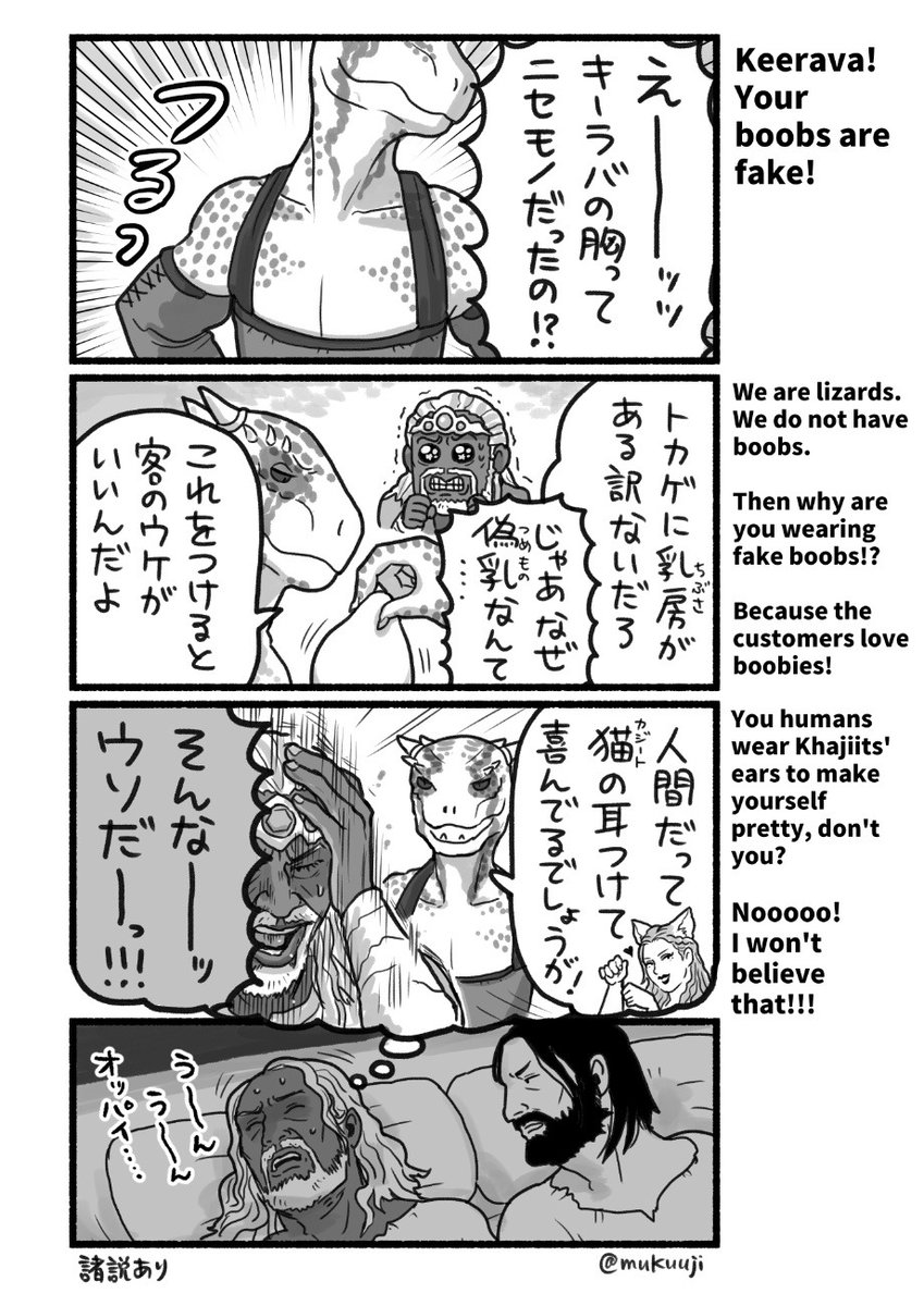 Struggling with English every day...  I drew a manga about argonian boobs. In the third panel, is "I won't believe it!" more suitable than "I won't believe that!"? Words like "it," "that," and "this" constantly trouble me😵‍💫