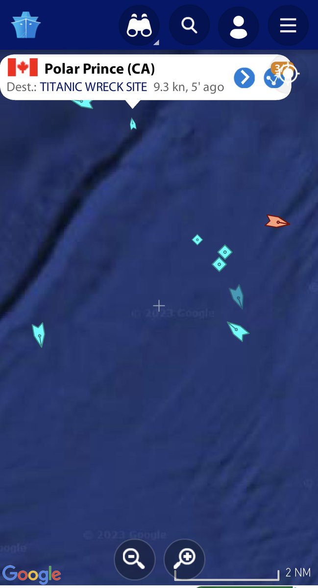 #PolarPrince seems to be headed north at 9.3kts back to base. #Atalante is at a standstill with the other vessels, more than likely trying to figure out their next course of action. #Victor6000 #Titan #TitanicRescue #titanicsubmarine