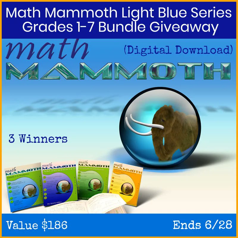 Enter to win the entire Light Blue series (Grade 1-7) from Math Mammoth and be all set with math for the school year - ENDS 6/28 buff.ly/4454b22 #homeschool #homeschooling
