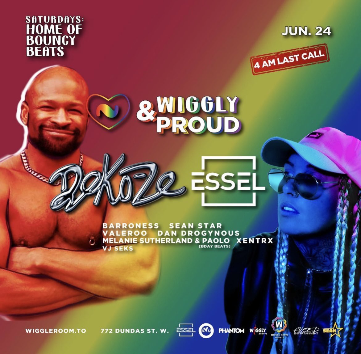 June 24 - WiGGLY & PROUD  🏳️‍🌈
+4AM LAST CALL - Featuring  Dekoze 
 & @ESSELUKOFFICIAL 
Music will be bouncy, dirty, jackin, deep, tech. #dj #femaledjs 
772 Dundas St West #housemusic #pridetoronto @WiggleRoomTO @DjMelanieS