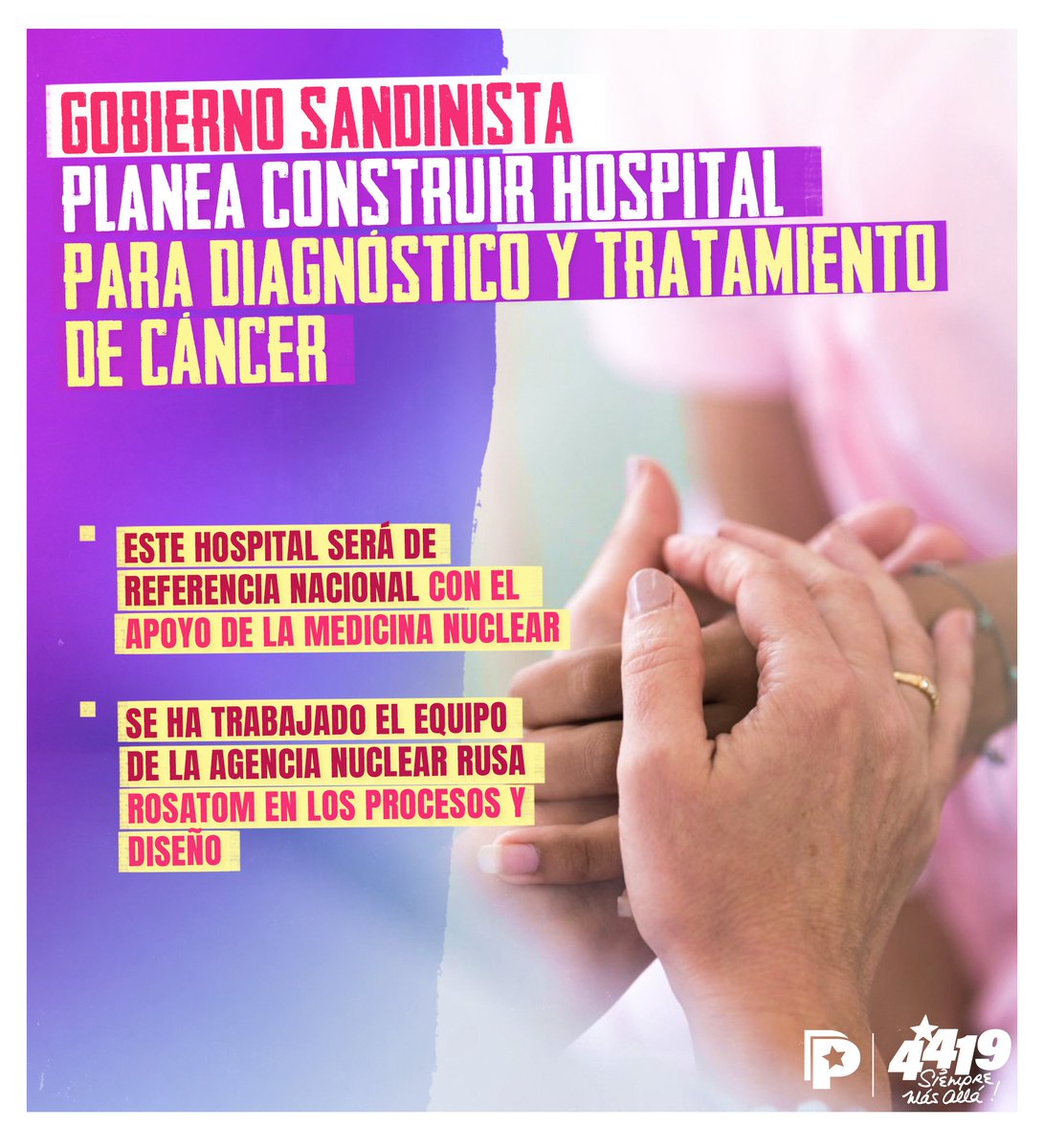 #Avance| El Gobierno de #Nicaragua 🇳🇮 planea la construcción de un hospital oncológico de referencia nacional en el país, con el apoyo de la Federación de #Rusia 🇷🇺. 🏥🔴⚫ ➡️ El desarrollo a través de energía nuclear en salud, para un futuro hospital oncológico, en donde