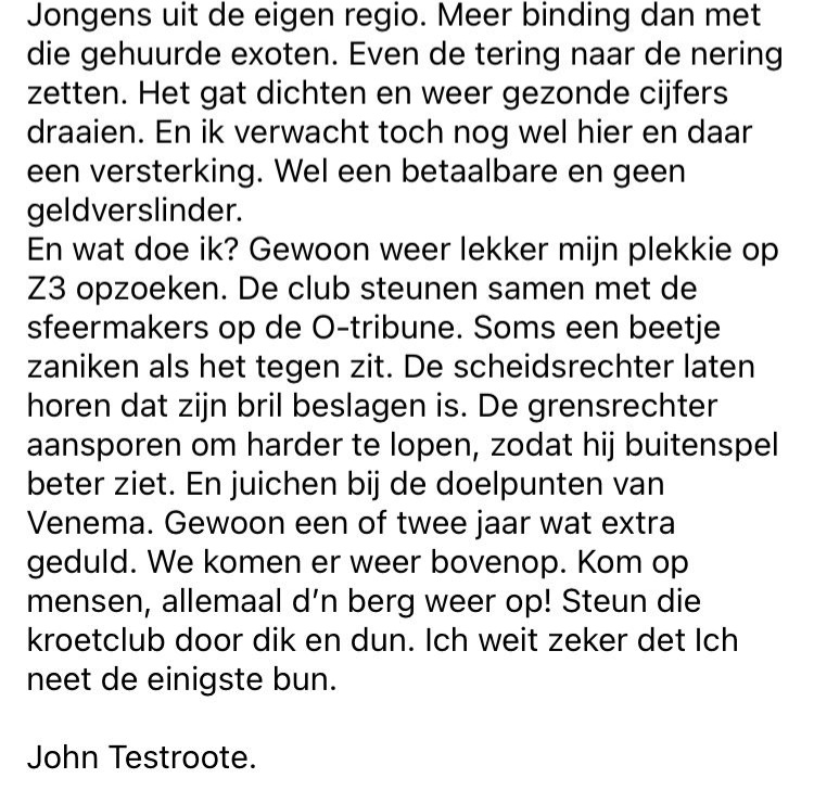 Collega-bestuurslid <a href="/jtestroote/">John</a> kroop achter zijn toestenbord en schreef het volgende stukje op onze FB pagina.
#huphuphupVVV